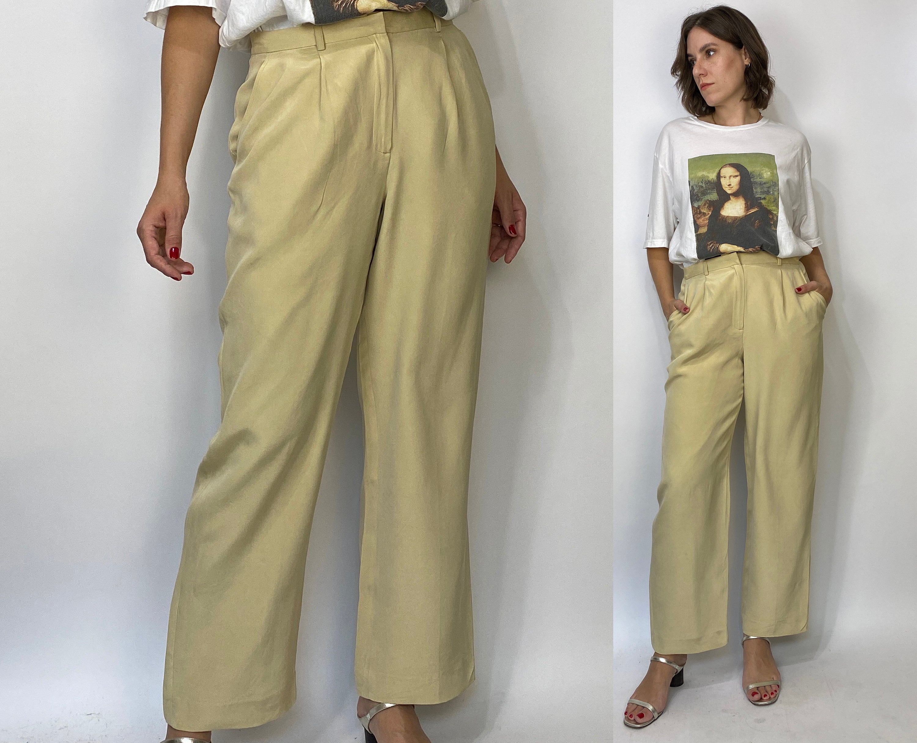 Women High Waist Corduroy Pants Mid Waist Wide Leg Straight Loose Trousers  Vintage Y2k Baggy Pants(B Khaki,S) at  Women's Clothing store