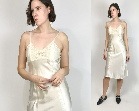 Vtg 40s SATIN SLIP Dress with LACE Top! Small