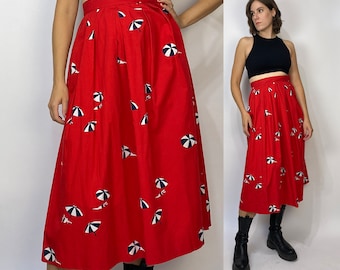 Vtg 80s BEACHY Print Circle Skirt! XS