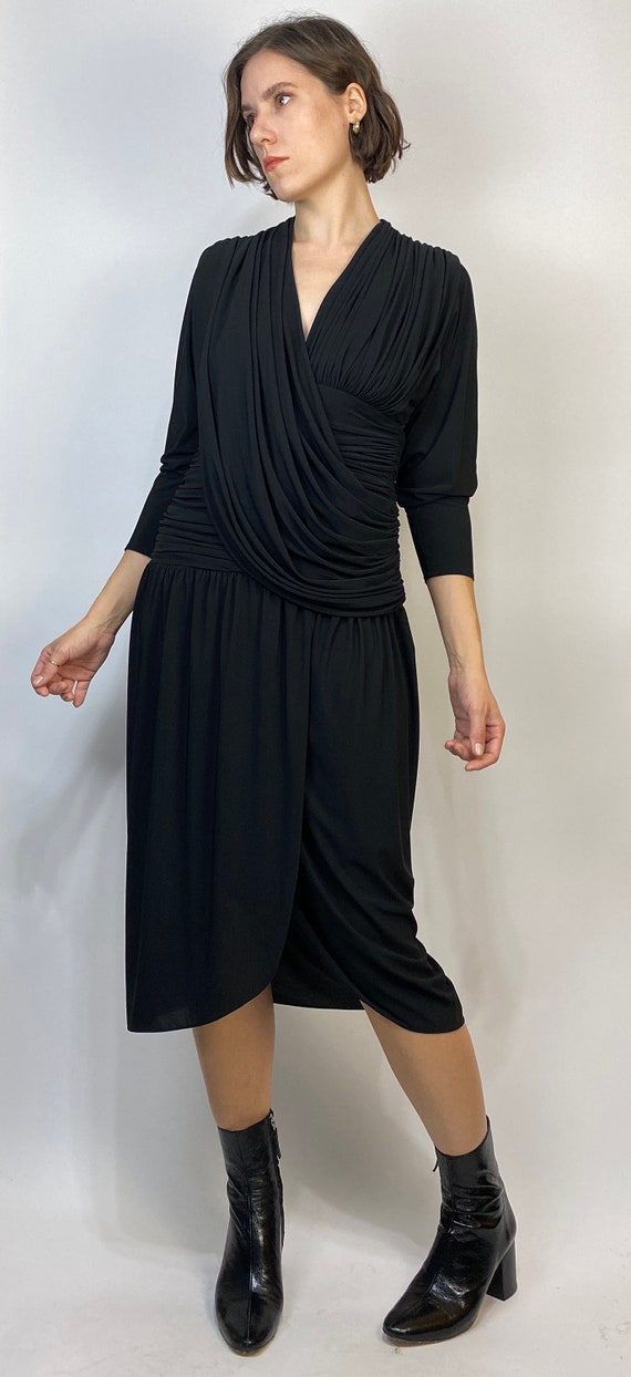 Vtg 80s ELEGANT DRAPED Dress! Medium - image 3