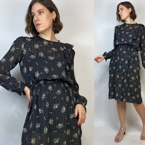 Vtg 70s FLORAL Secretary Dress with FRILLS! Medium