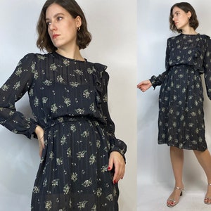 Vtg 70s FLORAL Secretary Dress With FRILLS Medium - Etsy