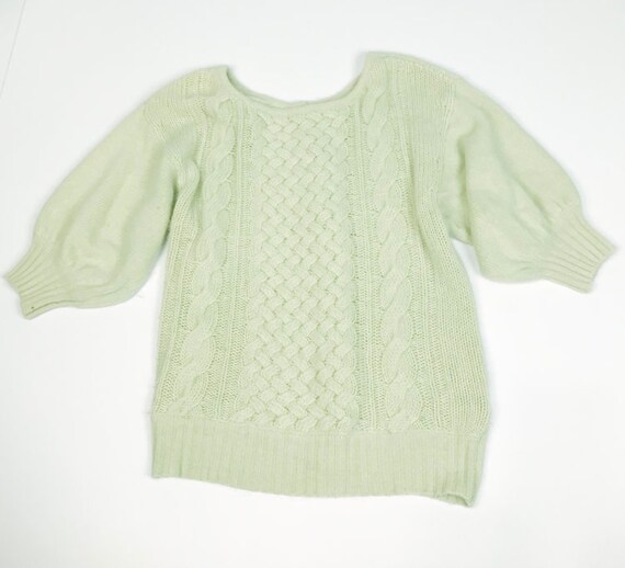 Vtg 80s ACID Green ANGORA PUFF Sleeve Sweater! Me… - image 8