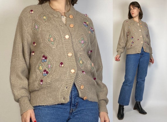 Vtg 60s COTTAGE CORE Floral Embroidered MOHAIR Ca… - image 1