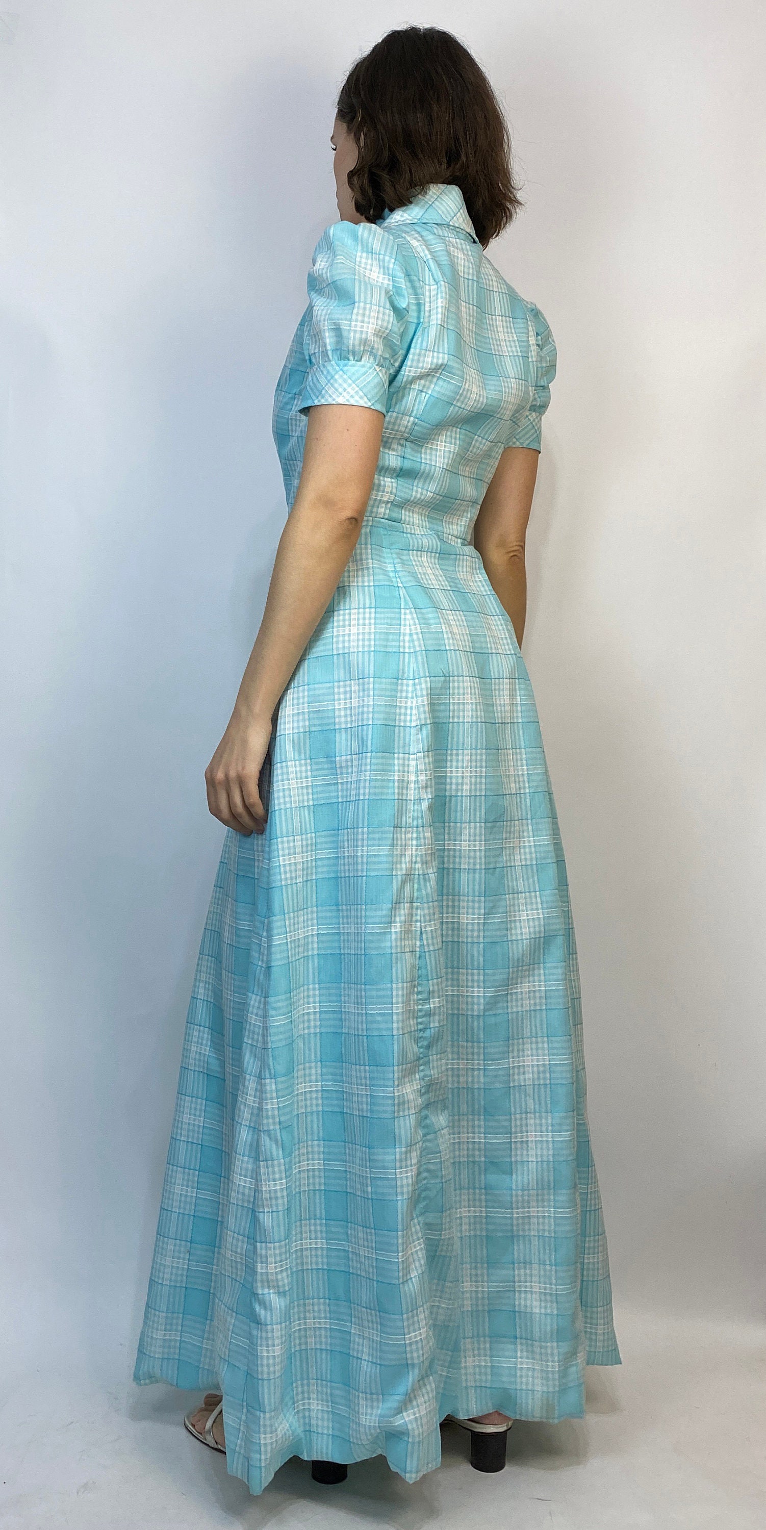 Vtg 70s PUFF SLEEVE PLAID Maxi Dress! Small, up to 6 - Etsy