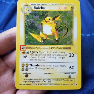 Galaxy Star Holo)  (Thick Stamp)  1st edition Raichu Pokemon card base set shadowless 14/102