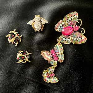Retro Bug & Butterfly Brooches – Joan Rivers Bee, Enamel Ladybugs, Rhinestone Butterflies – Choose One