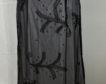 Floor Length Gown, Black/White Lining, Square Neckline, Beaded Sequin Overlay