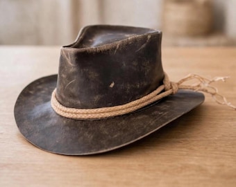 Cappello da cowboy in pelle, cappello western fatto a mano, cappello in pelle invecchiata, cappello da cowboy vintage, cappello western