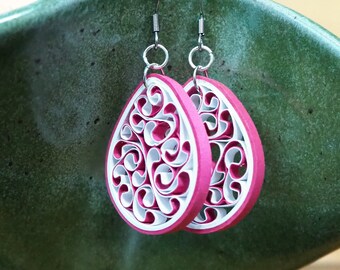 Raspberry Paper Quilling Honeycomb Earrings | First Paper Anniversary Handmade Gift | Earrings for Sensitive Ears | Spring Jewelry