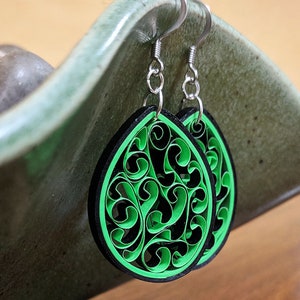 Bright Green Paper Quilling Honeycomb Earrings First Paper Anniversary Handmade Gift Earrings for Sensitive Ears Spring Jewelry image 1