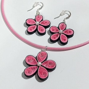 Quilled Paper Necklace & Earring Set Quilling Paper Jewelry First Wedding Anniversary Gift Necklace Set Gift for Her Pink