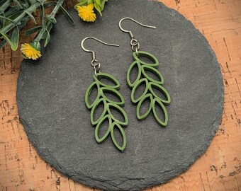Green Leaves Paper Quilling Earrings | First Paper Anniversary Gift for Her | Stainless Steel Hypoallergenic Earrings for Sensitive Ears