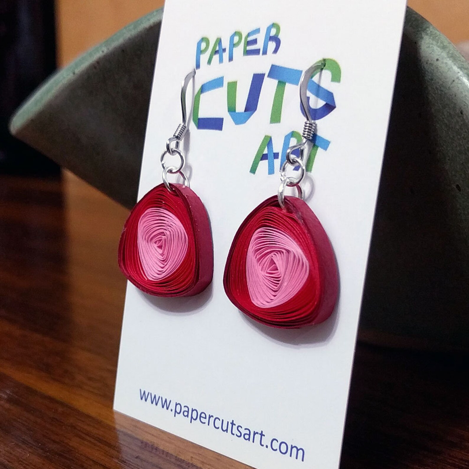 Quilled Paper Vortex Earrings Red & Pink Unique Handmade Etsy