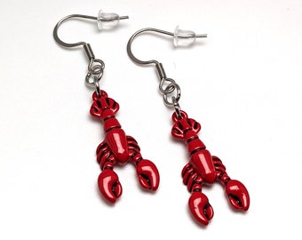 Adorable Red Lobster Earrings | Seafood Lover Gift | Maine Vacation Gift | Marine Wildlife Earrings | Red Lobster Jewelry for Women & Girls