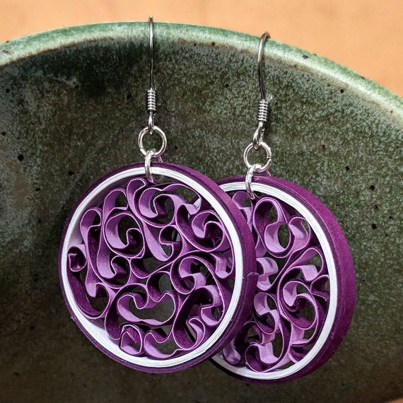 Plum Color Paper Quilled Circle Honeycomb Earrings First Etsy