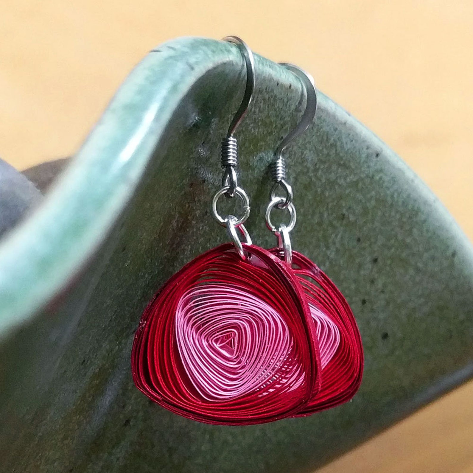 Quilled Paper Vortex Earrings Red & Pink Unique Handmade Etsy
