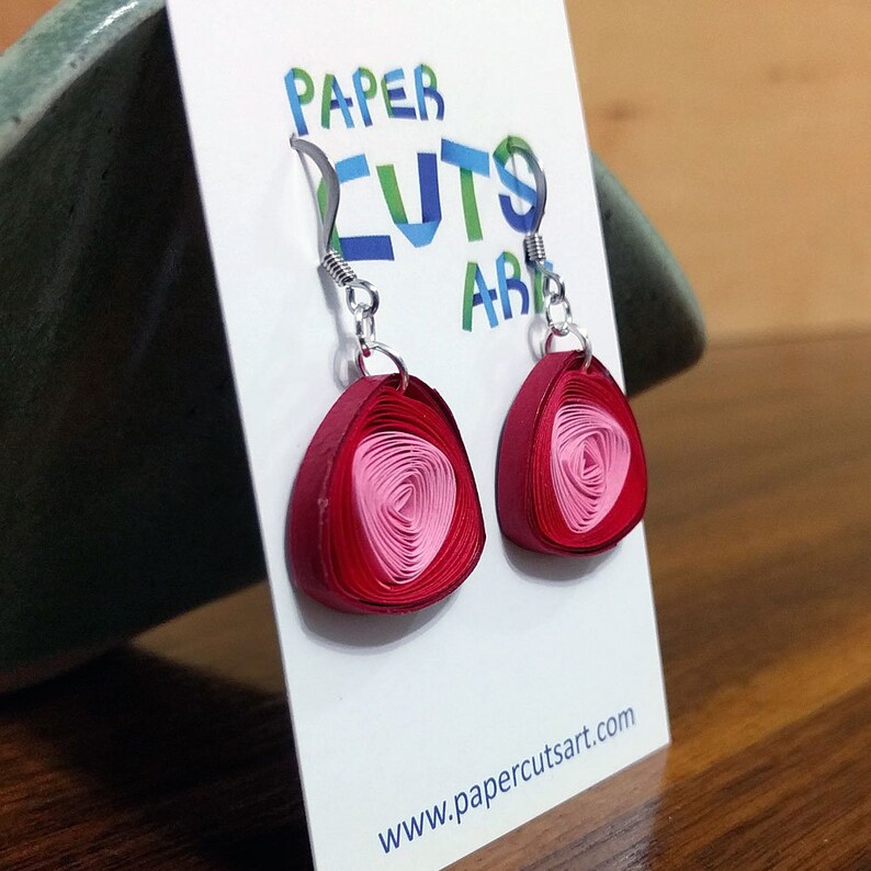 Quilled Paper Vortex Earrings Red & Pink Unique Handmade Etsy