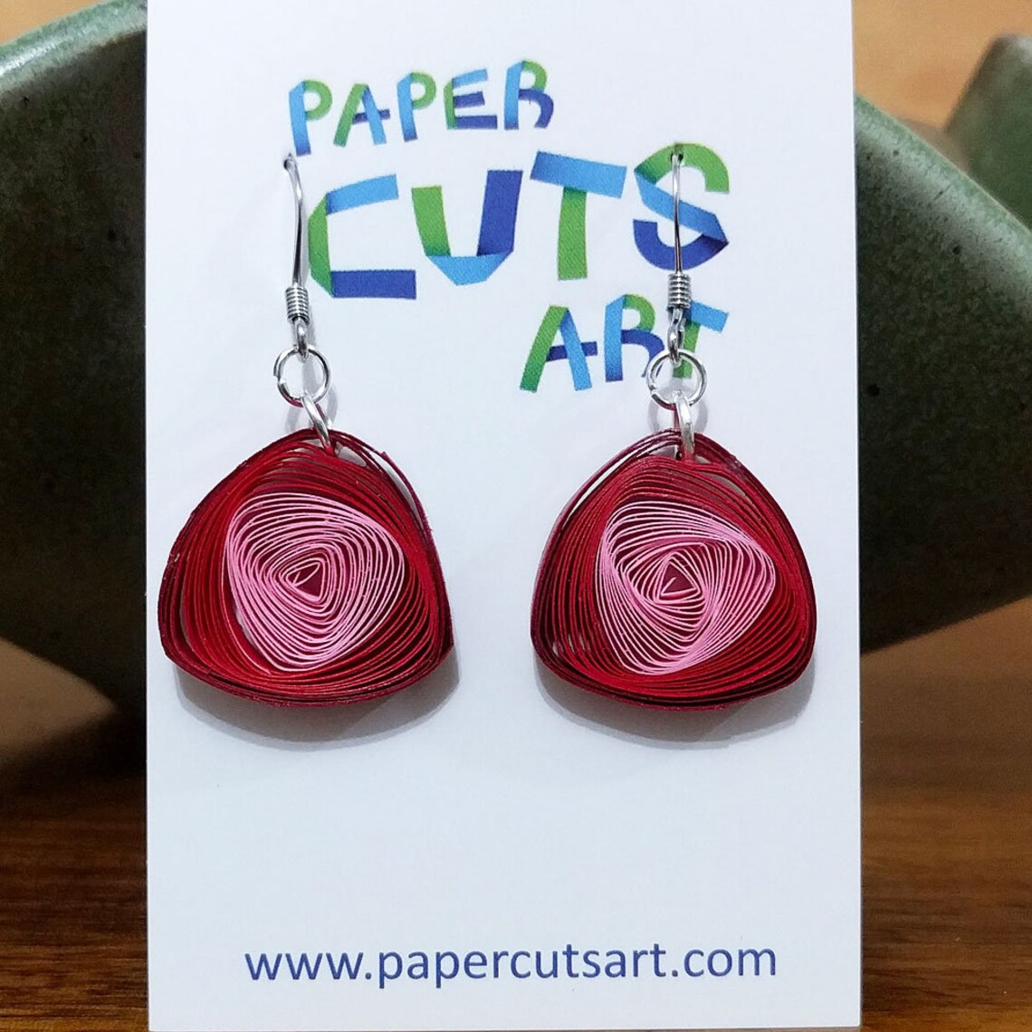 Quilled Paper Vortex Earrings Red & Pink Unique Handmade Etsy