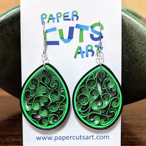 Bright Green Paper Quilling Honeycomb Earrings First Paper Anniversary Handmade Gift Earrings for Sensitive Ears Spring Jewelry image 5