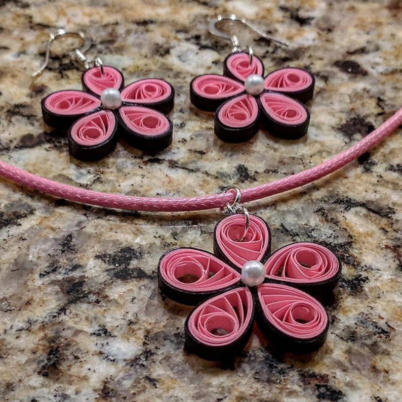 Quilled Paper Necklace & Earring Set Quilling Paper Jewelry First Wedding Anniversary Gift Necklace Set Gift for Her image 5