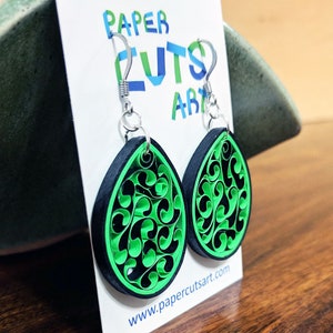 Bright Green Paper Quilling Honeycomb Earrings First Paper Anniversary Handmade Gift Earrings for Sensitive Ears Spring Jewelry image 4