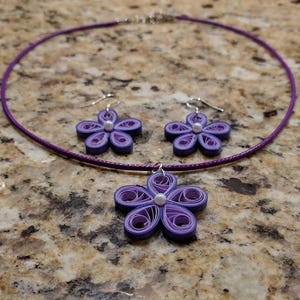 Quilled Paper Necklace & Earring Set Quilling Paper Jewelry First Wedding Anniversary Gift Necklace Set Gift for Her image 9