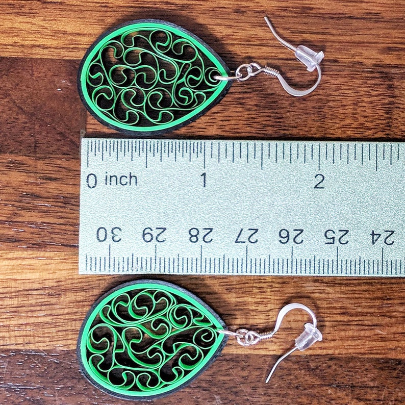 Bright Green Paper Quilling Honeycomb Earrings First Paper Anniversary Handmade Gift Earrings for Sensitive Ears Spring Jewelry image 7