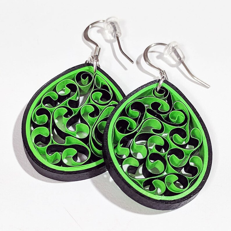Bright Green Paper Quilling Honeycomb Earrings First Paper Anniversary Handmade Gift Earrings for Sensitive Ears Spring Jewelry image 3
