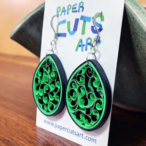 Bright Green Paper Quilling Honeycomb Earrings First Paper Anniversary Handmade Gift Earrings for Sensitive Ears Spring Jewelry image 6