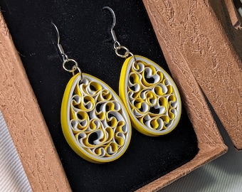 Yellow Paper Quilling Honeycomb Earrings | 1st Paper Anniversary Gift for Her | Stainless Steel Hypoallergenic for Sensitive Ears