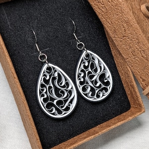 Black & White Paper Quilling Earrings | First Paper Anniversary Gift for Wife | Monochrome Handmade Paper Jewelry