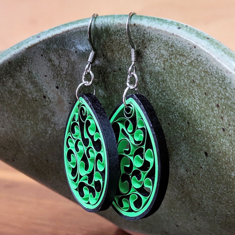 Bright Green Paper Quilling Honeycomb Earrings First Paper Anniversary Handmade Gift Earrings for Sensitive Ears Spring Jewelry image 2