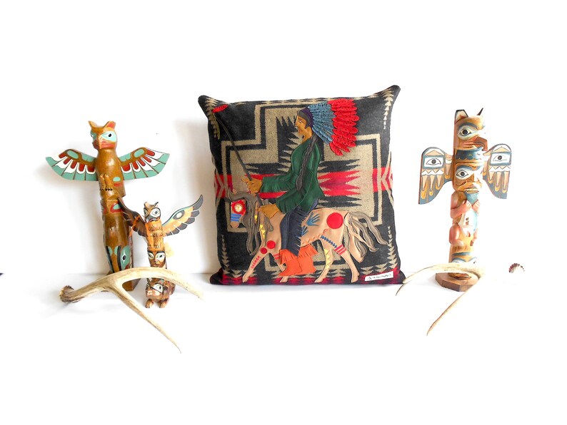 Harding American Heritage X Portland Woolen Mill Throw Pillow featuring Native American Indian Chief on his War Pony