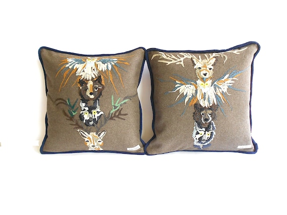 American Heritage X Mohican Decorative Pillow featuring Native Spirit Animal Totem Pole Deer Owl Bear Wolf