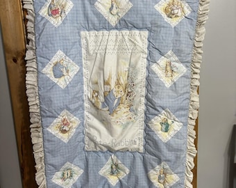 Set copripiumino vintage Beatrix Potter Peter Rabbit blu, 3 pezzi (trapunta/balza copripolvere)