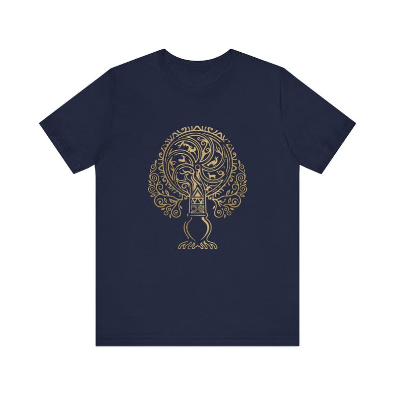 Georgian Tree of Life Shirt, Colchis Goldwork Tee, Sakartvelo Gift, Republic of Georgia T-Shirt, Qvevri Georgian Roots Heritage Gift image 3