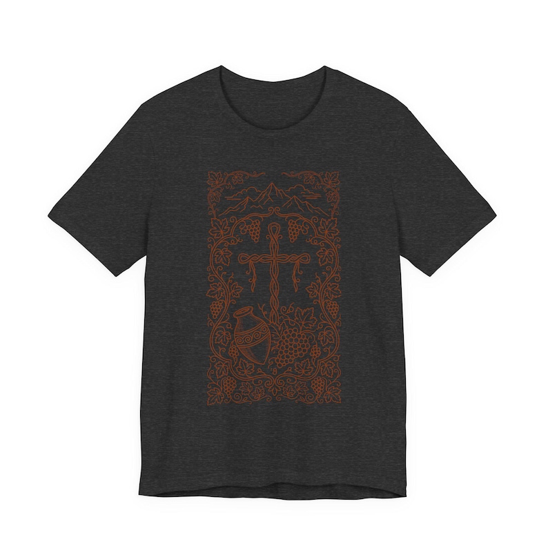 T-shirt Croix de vigne Sakartvelo | T-shirt orthodoxe géorgien Sainte Nino | Cadeau du patrimoine de la République de Géorgie | Art chrétien de Kartuli image 2