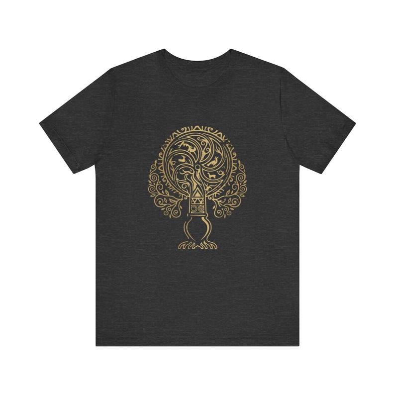 Georgian Tree of Life Shirt, Colchis Goldwork Tee, Sakartvelo Gift, Republic of Georgia T-Shirt, Qvevri Georgian Roots Heritage Gift image 2