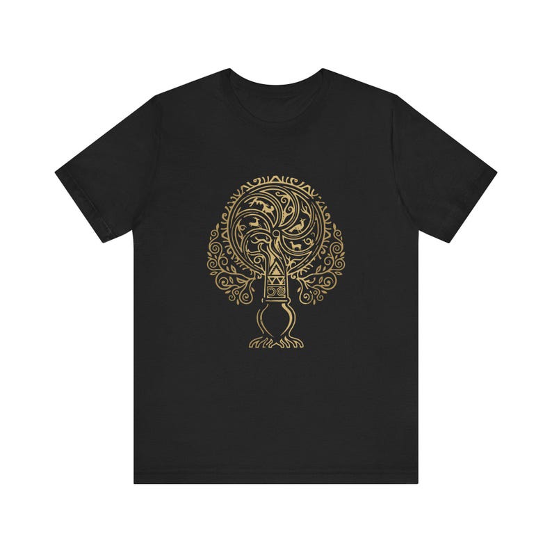 Georgian Tree of Life Shirt, Colchis Goldwork Tee, Sakartvelo Gift, Republic of Georgia T-Shirt, Qvevri Georgian Roots Heritage Gift image 1