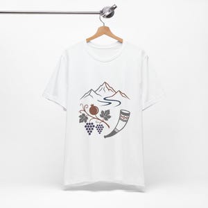 Georgisches Granatapfel-Shirt, Kantsi-Horn-Trauben-T-Shirt, Sakartvelo-Geschenk, T-Shirt der Republik Georgien, Geschenk mit georgischen Wurzeln im Kaukasus Bild 5