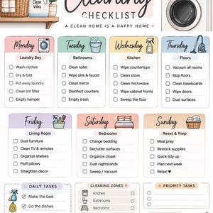 Wekelijkse schoonmaakchecklist | Printbare schoonmaakplanner | Huisorganisatie | Schoonmaakschema | PDF-download