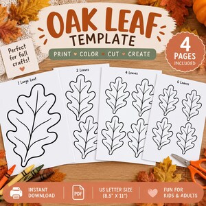 Oak Leaf Template Printable | Fall Leaf Outline | Autumn Cut and Color Craft for Kids | Preschool Classroom Cut Out | Leaf Stencil PDF
