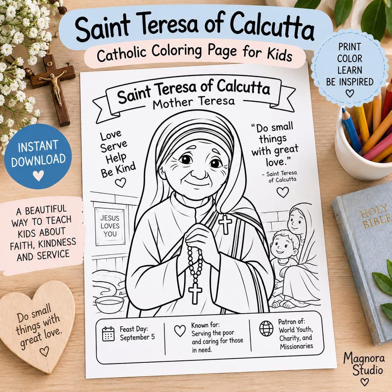 Mother Teresa Catholic Coloring Page, Saint Teresa of Calcutta ...