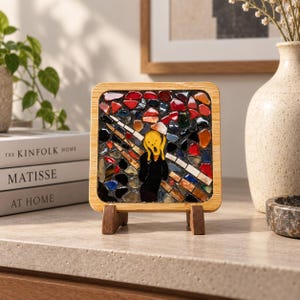 DIY "The Scream" Mosaic Coaster Kit, Famous Art Craft Material Set, Square Bamboo Coaster Making Kit, Art Lover Gift, Mosaic Supplies