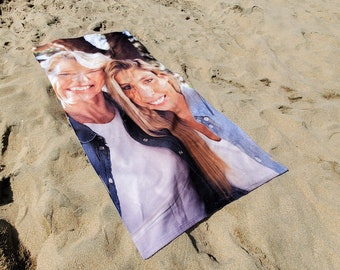 Personalized Picture Image Beach Towel - Plush Customized Towel - for Beach, Pool Summer Fun - Personalize Towels - Honeymoon, Pets, Family