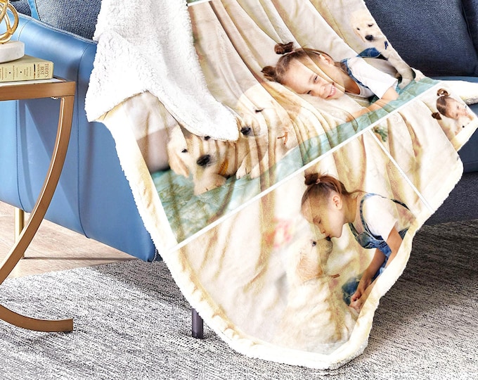 Custom Photo Blanket for Mom, Personalized Gift for Mother's Day, Soft Fleece Sherpa Pet & Family Portrait Handmade Home Decor photo collage