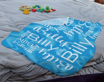 Personalized 30x40 Blue Sherpa Blanket - Soft and Cozy Custom Gift for Newborns and Kids