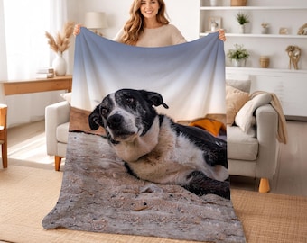 Custom Dog Memorial Blanket Personalized Pet Loss Gift – Photo Sherpa or Minky 30x40 50x60 60x80