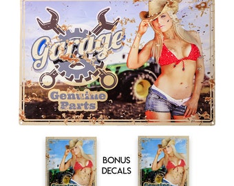 Garage, Metal Signs for Garage Man Cave. Funny Signs for Home Decor. Perfect gift for Dad, Brother, Husband, In-law. Distressed Look